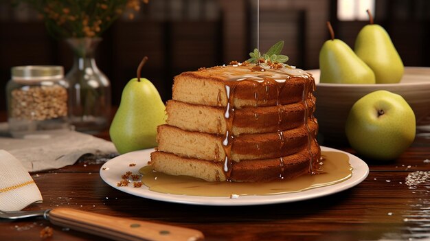 bolo de mel com peras 4K detalhado completo