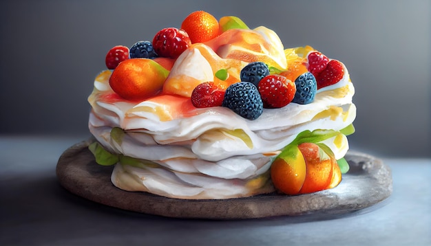 Bolo de merengue com frutos silvestres