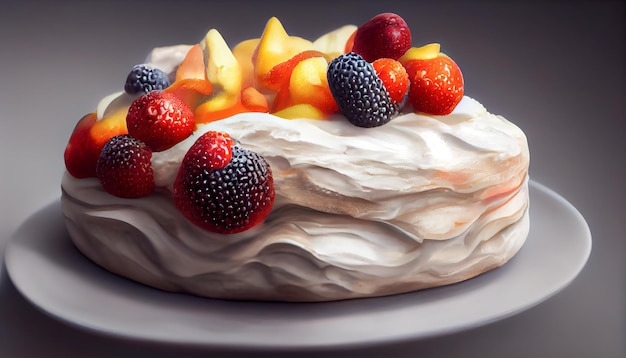 Bolo de merengue com frutos silvestres