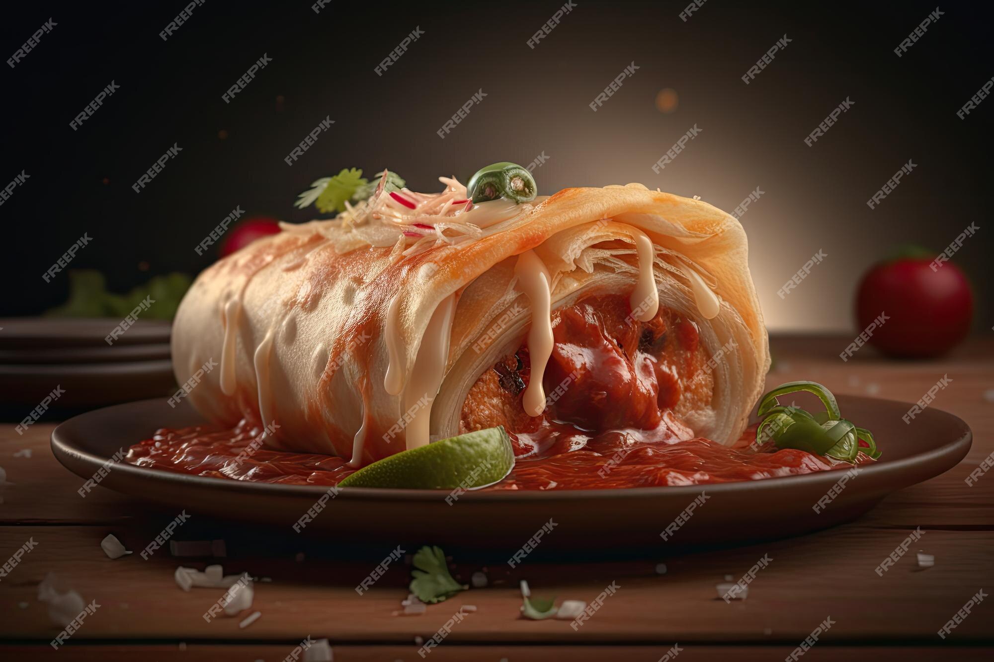 Foto de chimichangas em um prato de comida mexicana