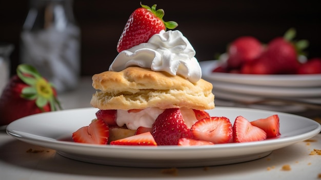 Bolo de morango com chantilly, uma sobremesa clássica e deliciosa Imagem generativa de IA