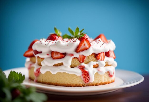 Foto bolo de morango com creme num prato