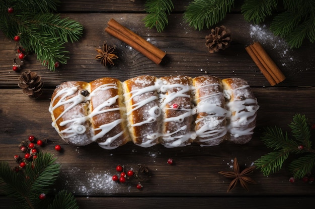 Foto bolo de natal com passas e bagas em um fundo de madeira