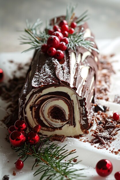 bolo de Natal com rolo de madeira de Yule Chocolate Yule bolo de natal com madeira de yule