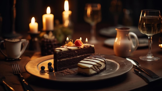 bolo de sobremesa de chocolate com velas AIGenerated