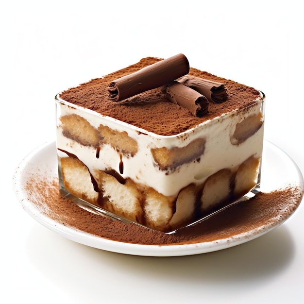 Foto bolo de tiramisu de chocolate com fundo branco