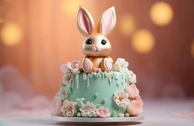 bolo decorado com o rosto de um coelho bonito