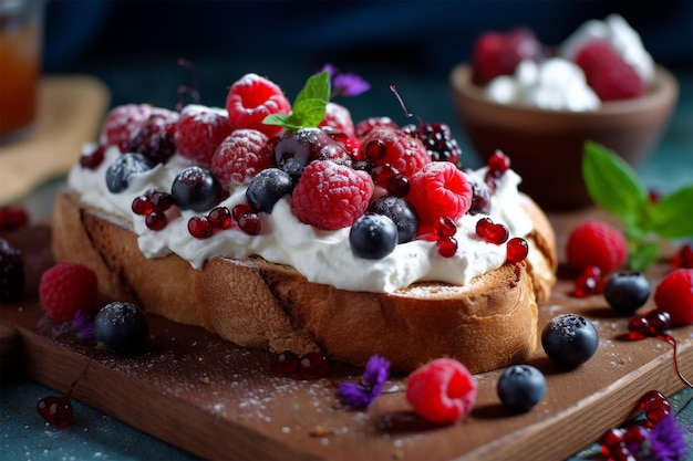 bolo delicioso coberto de bagas e morangos