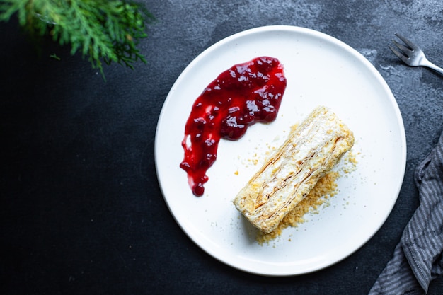 Bolo doce Napoleão Massa folhada Millefeuille Manteiga Creme De Sobremesa