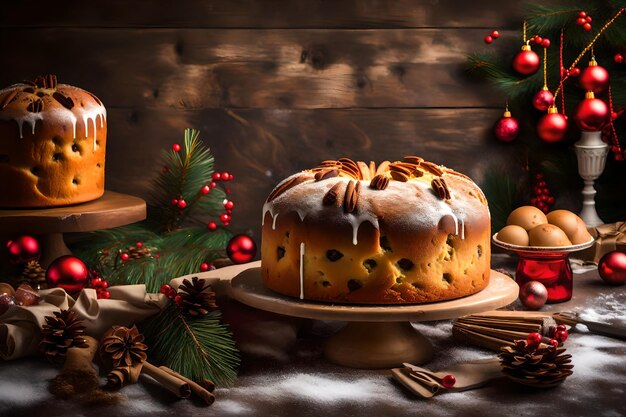 Foto bolo italiano chamado panettone bolo típico de natal