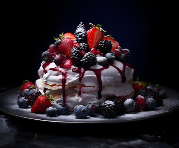 Foto bolo merengue pavlova com frutas frescas