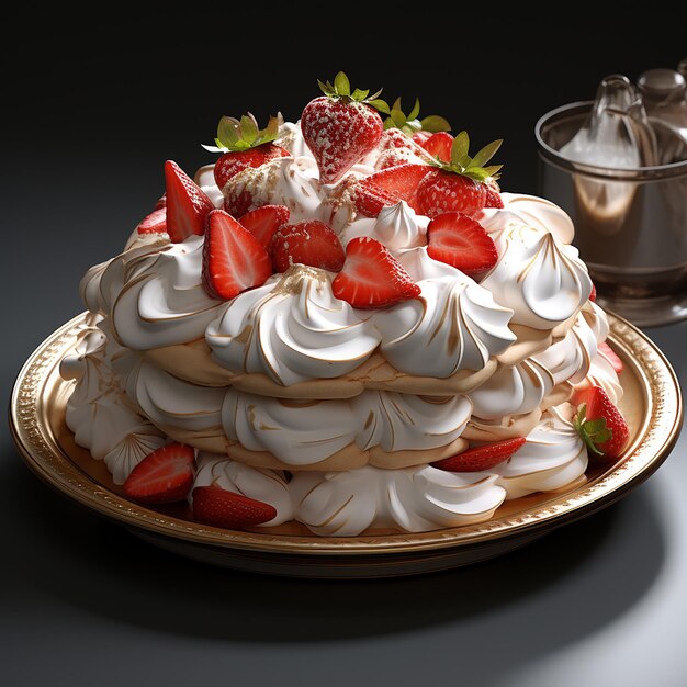 Foto bolo merengue pavlova com morangos frescos