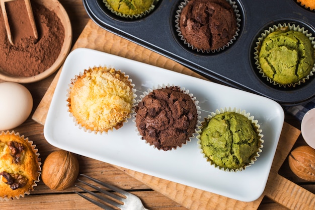 Bolo Muffin, bolo de chá, bolo de chocolate, bolo de noz,