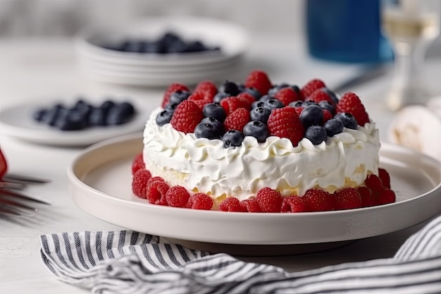 bolo patriótico com decoração nas cores da bandeira americana bolo de meringue com creme batido decorado com