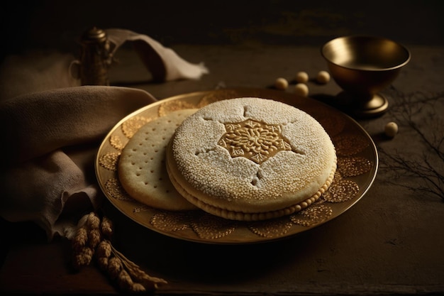 Bolo shu de farinha de trigo de confecção tradicional no prato criado com ai generativo