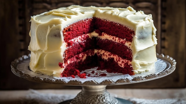Bolo veludo vermelho Um bolo com um tom avermelhado e cobertura de cream cheese