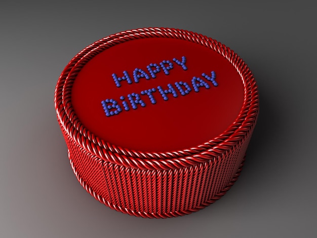 Bolo vermelho com a imagem 3d de feliz aniversário de palavras