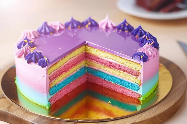 Bolos arco-íris vibrantes com camadas de esponja colorida e creme de manteiga