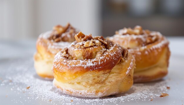 Foto bolos de canela con nueces y azúcar en polvo