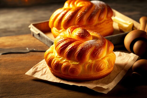 Foto bolos de brioche de padaria caseira no café da manhã