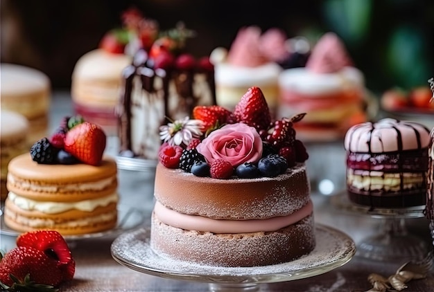 Bolos de casamento na mesa