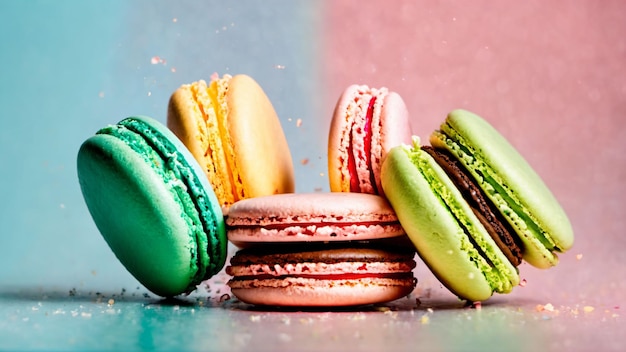 Bolos de macarons coloridos Pequenos bolos franceses gerados com IA