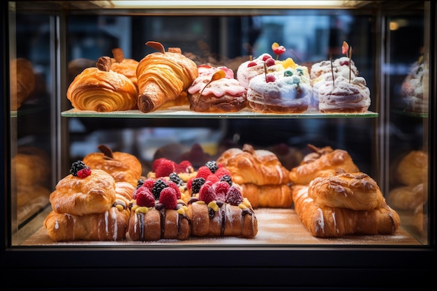 Bolos deliciosos em uma vitrine