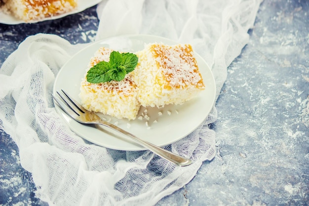 Bolos em lascas de coco Foco seletivo Alimentos