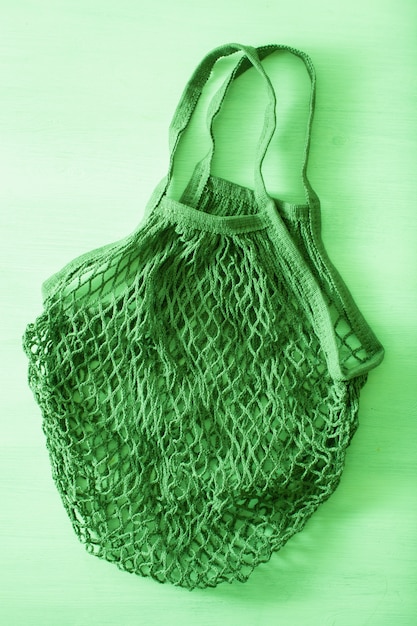 Bolsa de algodón reutilizable de malla, concepto de cero residuos sin plástico