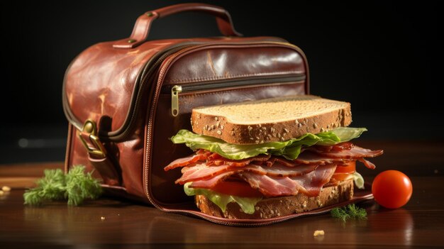 Bolsa de almuerzo en una mesa de madera