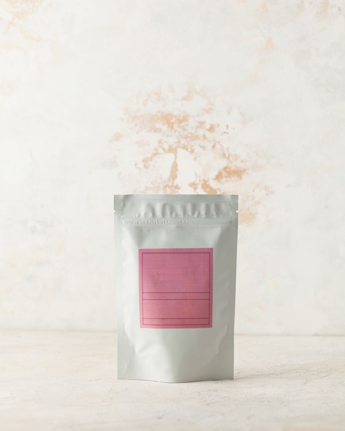 Bolsa de aluminio para té café con etiqueta rosa