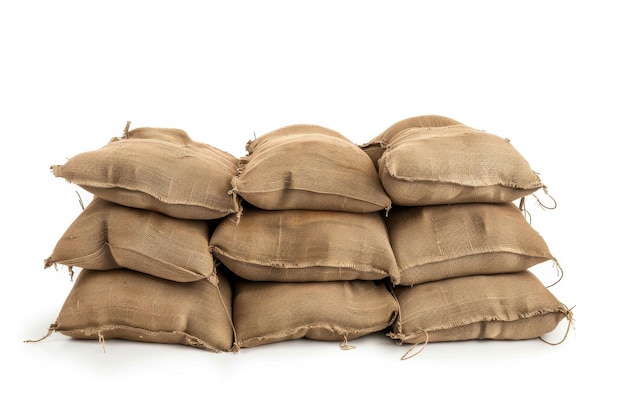 Bolsa de arena para el control de inundaciones aislada en un fondo transparente