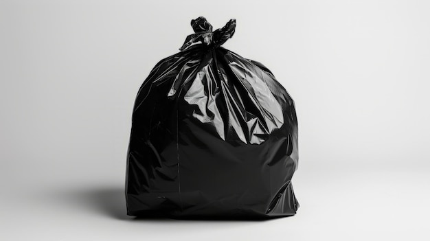Bolsa de basura negra sobre un fondo blanco