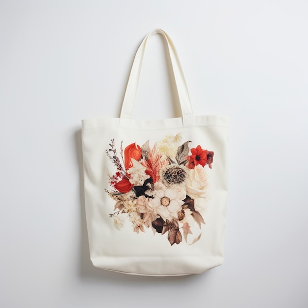 Bolsa blanca con flores en ella