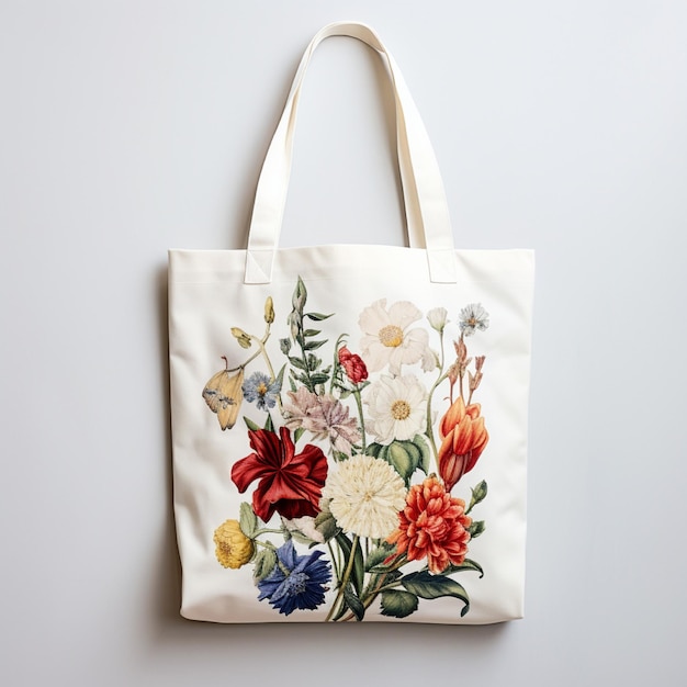 Foto bolsa blanca con flores en ella