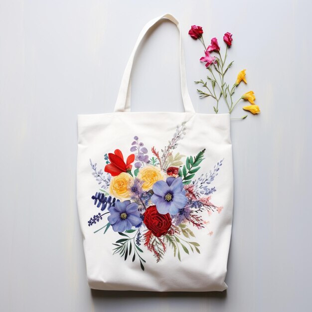 Bolsa blanca con flores en ella