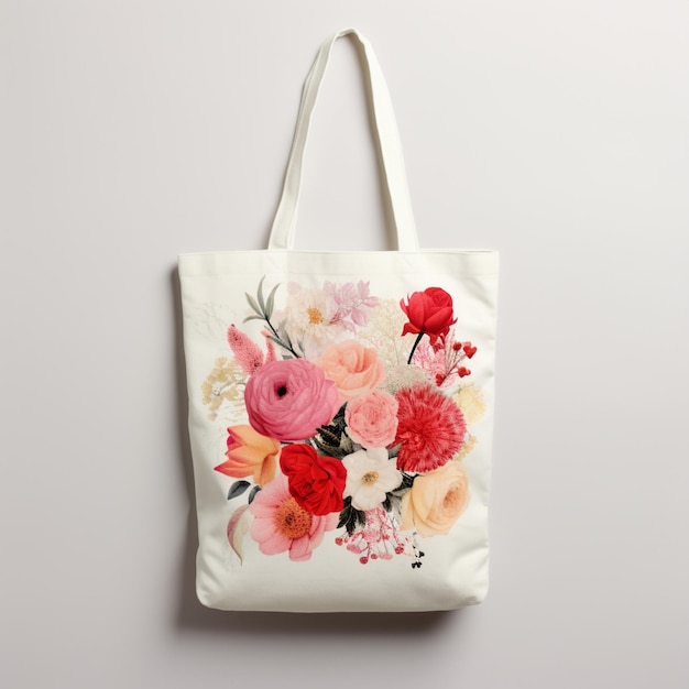 Bolsa blanca con flores en ella