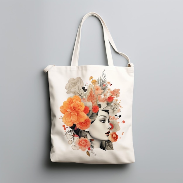 Bolsa blanca con flores en ella