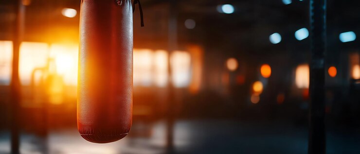 Bolsa de boxeo en un ambiente de entrenamiento vibrante