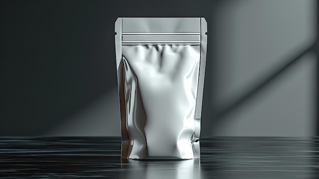 Foto bolsa de café de plástico de aluminio en blanco rendering 3d aislado en un fondo claro maqueta de plantilla de embalaje envase de café o jugo de aluminio