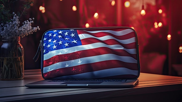 Bolsa com bandeira americana na mesa, acessório de moda patriótica para o Dia da Independência Americana em estilo AllAmerican