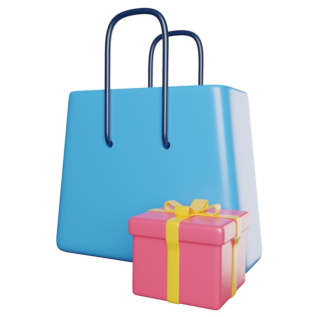 una bolsa de compras azul con una cinta amarilla en ella