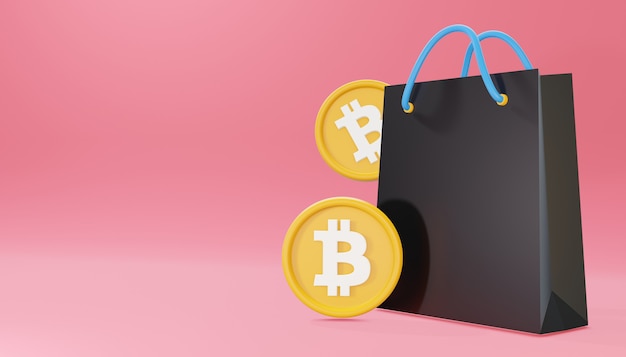 Bolsa de compras de Bitcoin de renderizado 3D