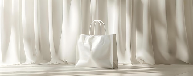 Bolsa de compras blanca limpia sobre fondo blanco con iluminación suave Concepto Fotografía de producto Estilo minimalista Bolsa de compra con fondo blanco con luz suave