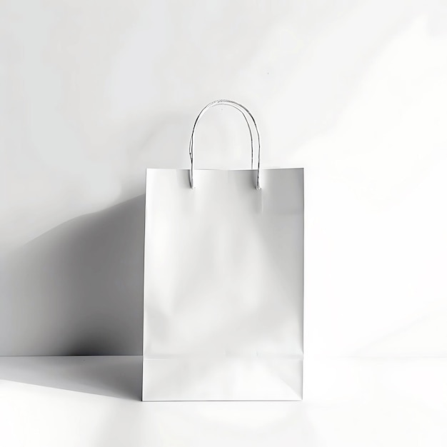 una bolsa de compras blanca con un mango que dice "compra"
