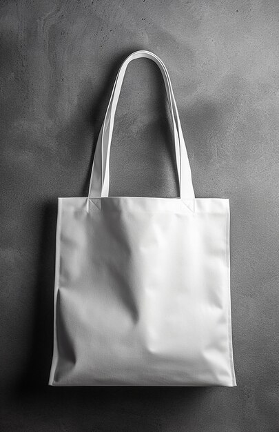 una bolsa de compras blanca sobre un fondo gris