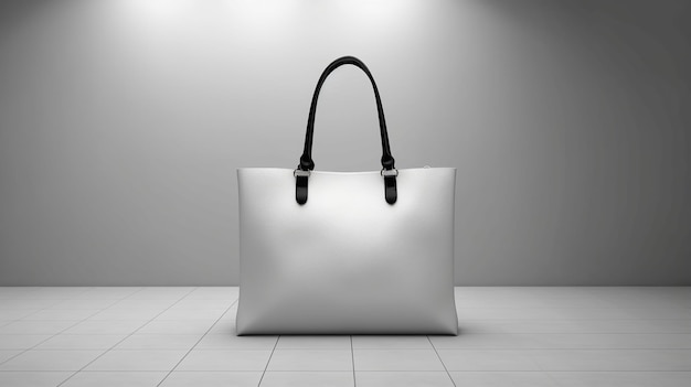 Bolsa de compras en blanco y negro en maqueta colgante