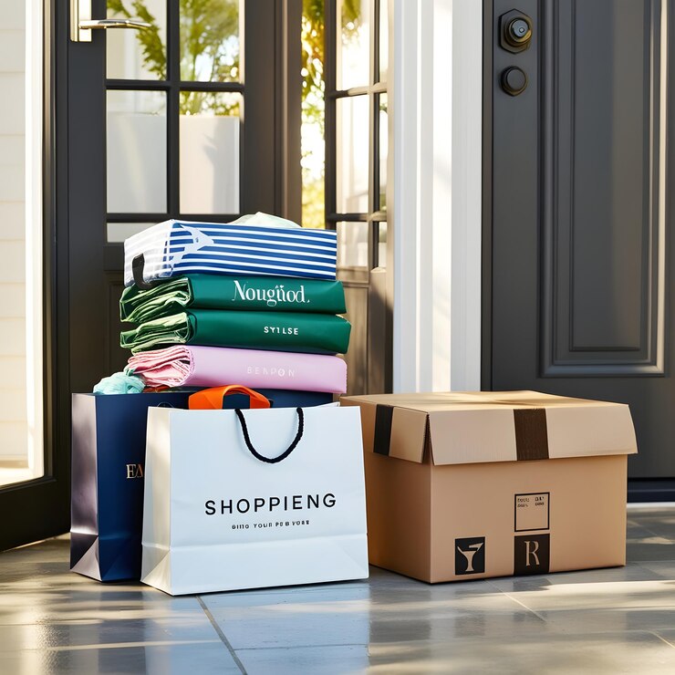Una bolsa de compras con una bolsa de compras en el suelo