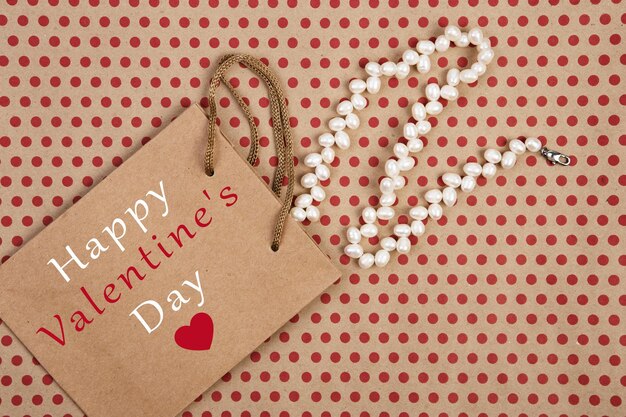 Bolsa de compras bolsa de regalo con texto Feliz Día de San Valentín y joyas de perlas para mujer