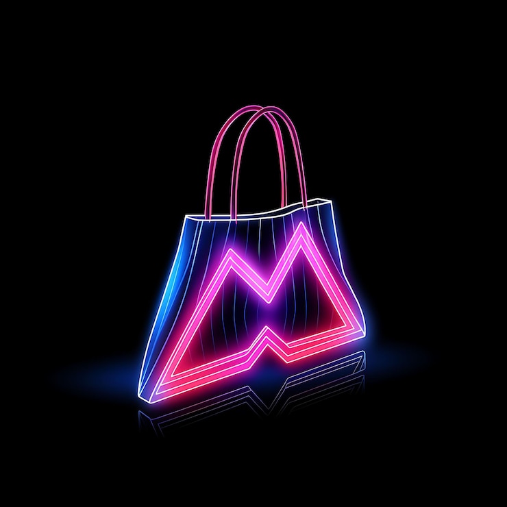 Foto bolsa de compras colorida de moda rosa zigzag líneas de neón venta etiqueta decorati y2k gradiente luz arte
